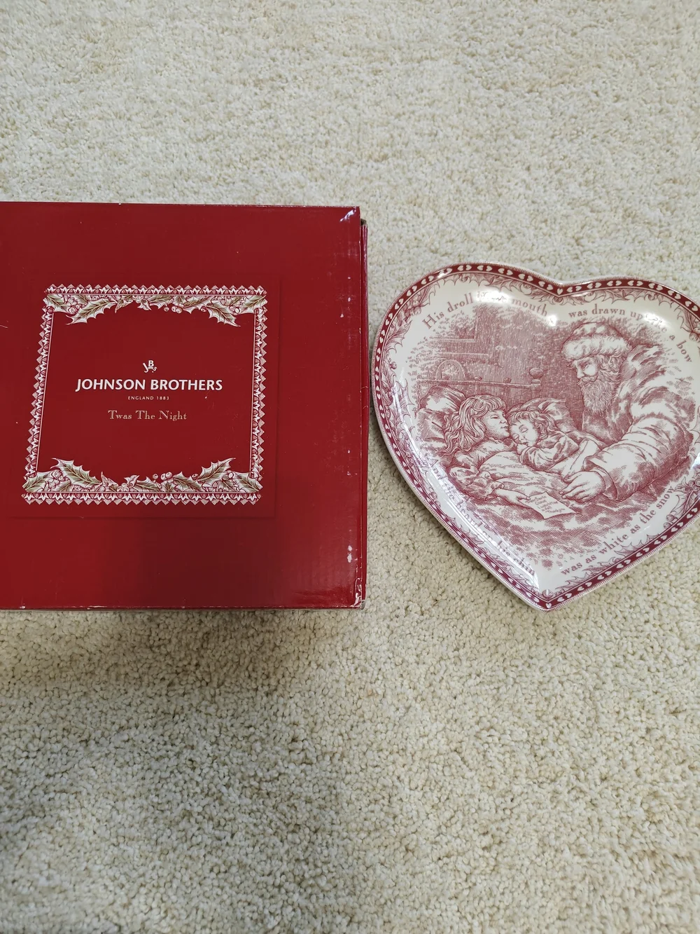 Johnson Brothers It Was The Night Shaped Red and White Holiday Serving Plate
